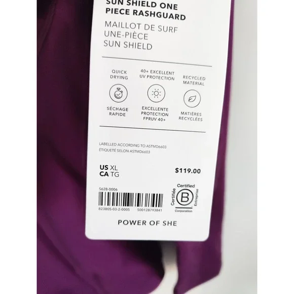 New Athleta One Piece Swimsuit XL Rashguard Purple Long Sleeve NWT Front Zip - Picture 7 of 9